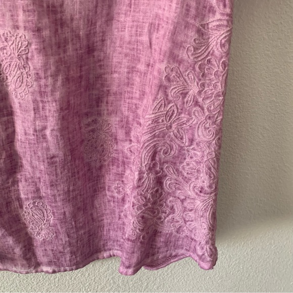 Chicos Embroidered Linen Lilac Top - Picture 3 of 10